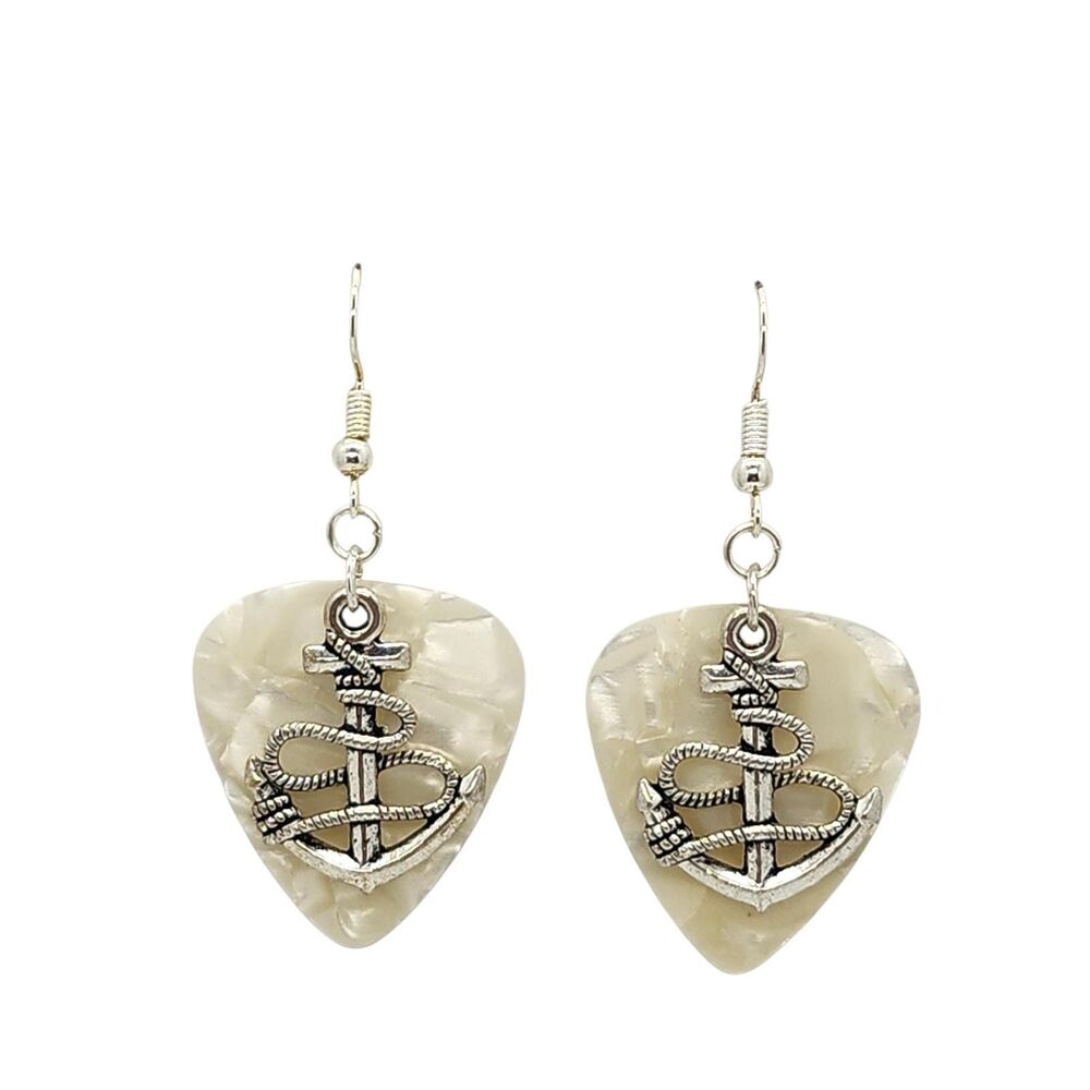 Nautical Anchor with Rope Charm Guitar Pick Earrings - Choose Color
